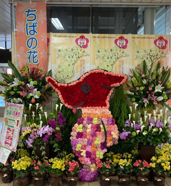 チーバくんのお花の装飾第３弾｜千葉県つくばエクスプレス 流山おおたかの森駅改札内エレベーター付近